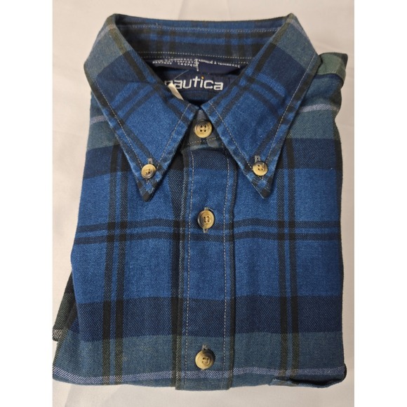 Nautica True Black & Blue Plaid Button Down Flannel Shirt Mens Size M/M NWT - Picture 11 of 13